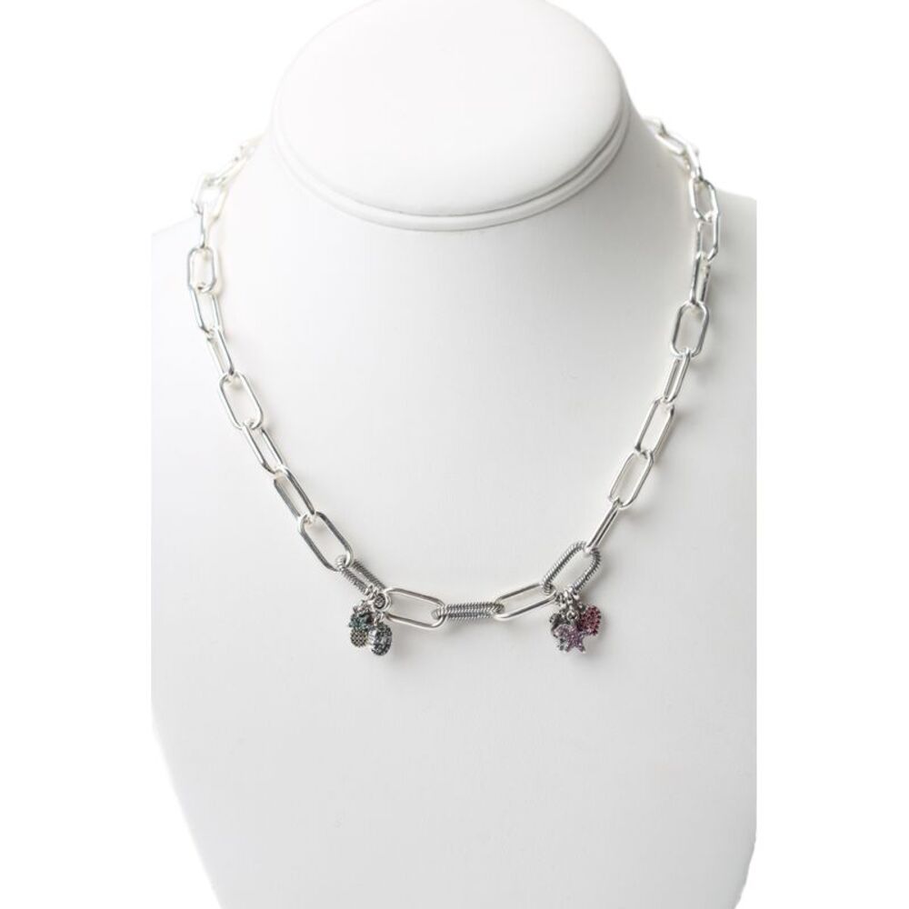 Pandora Womens 925 Silver ME Link Necklace + 6 Charms 17.5" 38.6g